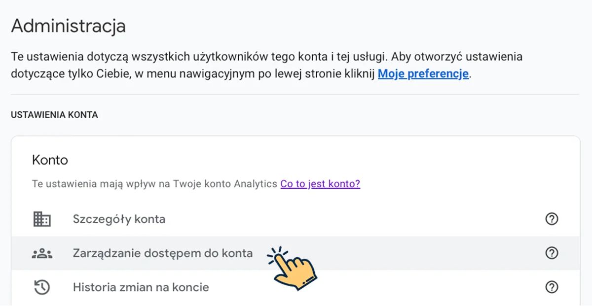 Dodaj nowych użytkowników do konta Google Analytics