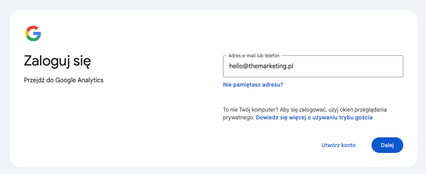 zaloguj się do własnego konta mailowego - Gmail lub Google Workspace