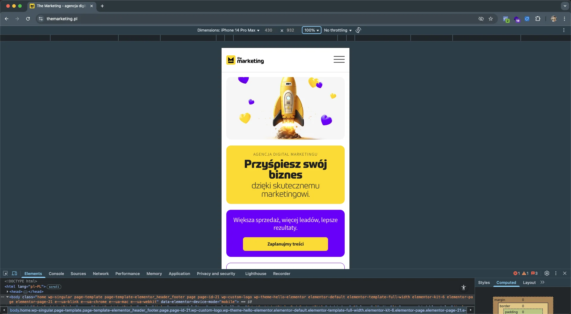test responsywności w Google Chrome